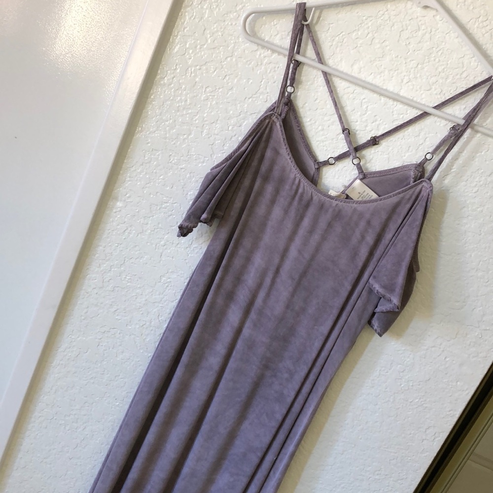 Purple long cold shoulder dress